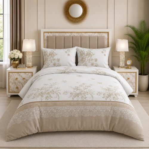 Trendy 4 Piece Complete Bedding Set – Soft Microfiber Double Duvet Cover, Fitted Sheet & 2 Pillowcases | Floral Printed, Wrinkle-Free & Lightweight for All Seasons