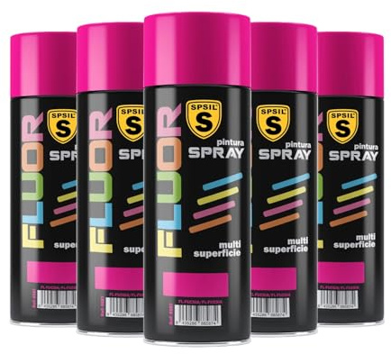 SPSIL Pintura Spray Brillante Fucsia Fluor(pack of 5) 400ml, Metal Secado RápidoPintura Profesional Interior Exterior, Aplicación Fácil en Madera Plástico, DIY Decoración Muebles Automóviles