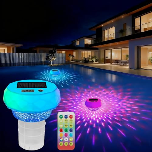 Termómetro solar para piscina digital,termómetro de natación con pantalla y función de temporizador, termómetro para piscina con 8 efectos de luz dinámicos,termómetro digital impermeable para piscina