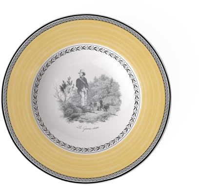 Villeroy und Boch Audun Chasse Suppenteller, 24 cm, Premium Porzellan, Weiß/Grau/Gelb