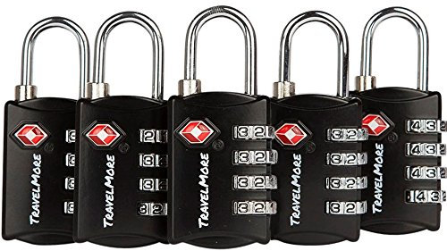 TSA-Gepäckschlösser mit 4-stelliger Zahlenkombination | TSA-Kofferschlösser für Flugreisen | TSA-Schloss für Koffer, Gepäck, Rucksack | Zahlenschloss | 5er-Pack, Schwarz