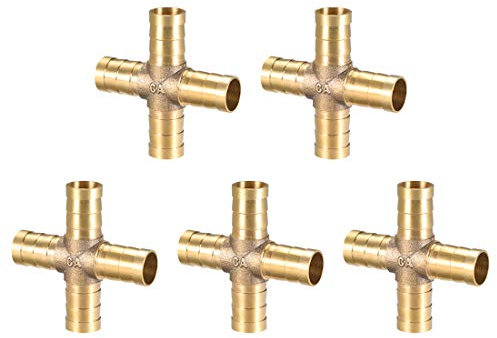sourcing map Conector Manguera de Lengüeta, Racor Manguera Cruzado de Latón de 4 Vías, Púa de 12mm DI, Adaptador Manguera Tubo de Aire Gas Agua, 5 Piezas