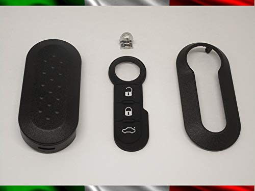 TOPBEST Coque pour clé + Boutons en Caoutchouc + Crochet Porte-clés Fiat 500 Grande Punto Evo Bravo Panda 500L Lancia Y YPSILON MUSA Delta Coquille Noir