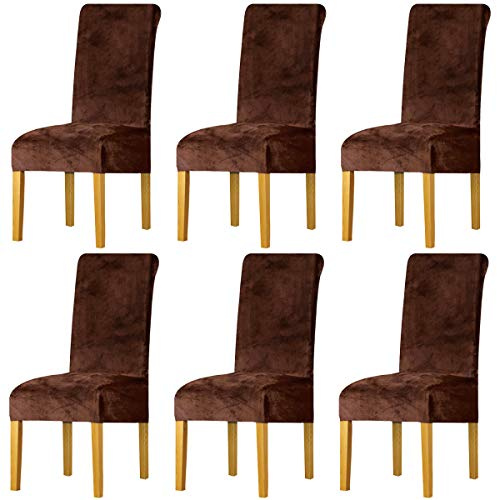 LANSHENG Samt Stuhlhussen 6er Set, Stuhlbezug Schwingstühle, Braun | Waschbar Stuhlhussen Schwingstühle, Stretch Stuhl Überzug für Esszimmerstühl, Küche, Restaurants, Hotels