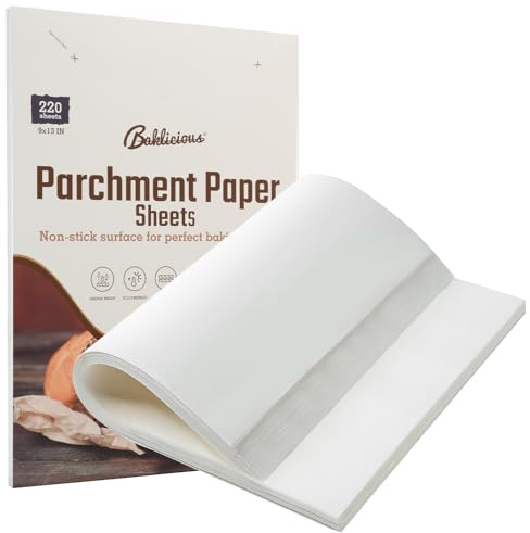 Baklicious 22.9x33cm 220pcs White Non-Stick Parchment Sheets | Perfect for Air Fryer, Oven, Bakeware, Steaming, Cooking Bread, Cupcake, Meat, and Cookies.