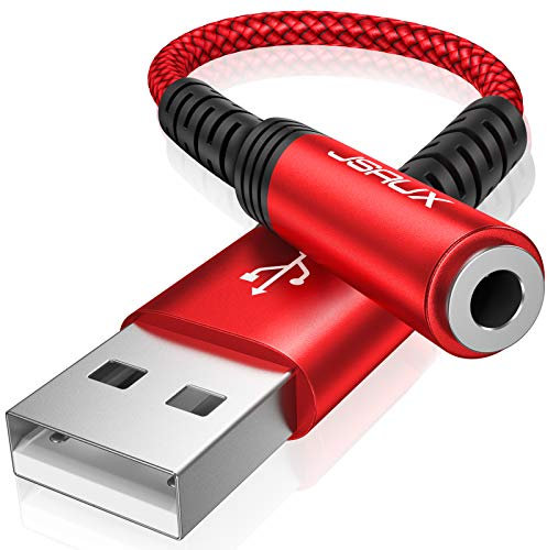JSAUX Adattatore Audio da USB a Jack 3,5 mm, Scheda Audio Esterna Adattatore USB A a Jack TRRS a 4 poli, Adattatore per Cuffie e Microfono Compatibile con Mac, Linux, PS4, PS5, PC, laptop-rosso
