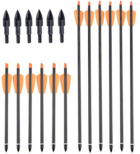 AMEYXGS 12x Pernos de Ballesta 8.5 16 Flechas de Carbono con 100 Granos reemplazables Broadheads Spine 350 Flechas de Caza 2 Pluma para la Caza de Ballesta de Tiro con Arco (Naranja, 8.5)