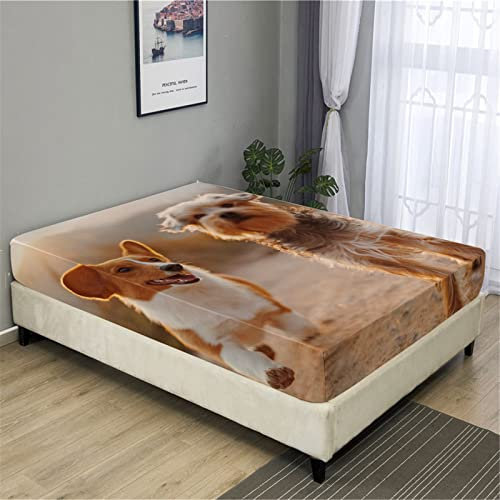 Oduo Spannbetttücher für Boxspringbetten, Tier Drucken Spannbettlaken Mikrofaser - Spannbetttuch für Einzelbett Doppelbett - Spannbetttuch Steghöhe bis 27cm (Haustier Hund,200x220cm)