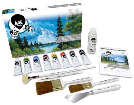 Bob Ross Meister - Set da pittura con colori a olio e pennelli, 15 pezzi per pittura paesaggistica