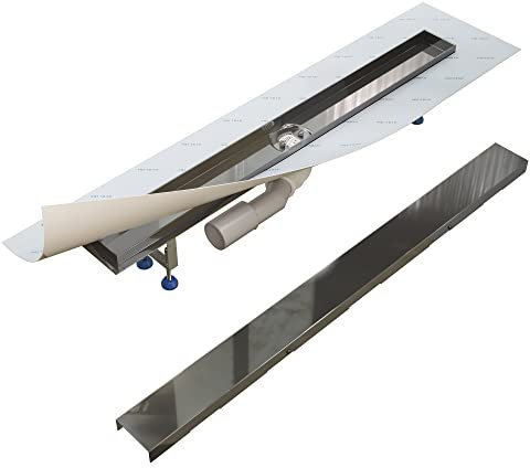 AQUABAD Set Completo - Canal de Ducha 70 cm SDS Pro de Acero Inoxidable Recubierto de PVD en Antracita Incl. Filtro de Pelo, Salida Horizontal, Tapa Bord y Cuerpo básico Set