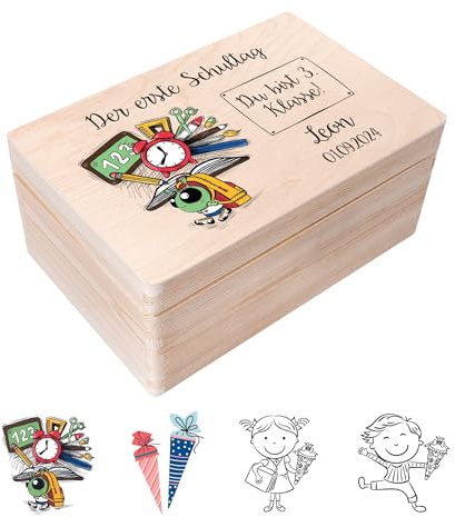 Creative Deco Personalisiert Einschulung Geschenk Junge Mädchen Schulanfang | Geschenke | Einschulungsgeschenke Erster Schultag | Schultüte Holzkiste Erinnerungsbox | für 1. und 5. Klasse | Deko