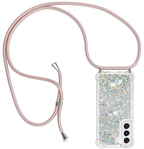 Handykette Hülle Kompatibel mit Samsung Galaxy S23+ / S23 Plus Handyhülle - Quicksand Glitzer Hülle mit Band - Silikon Handyhülle mit Kordel Umhängenband - Schnur mit Treibsand Case zum Umhängen