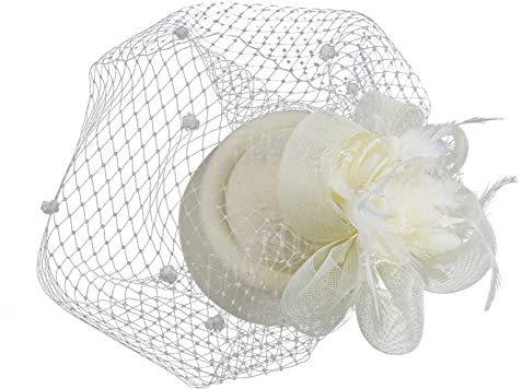 COSFAN Fascinators Hut,50s Women's Feather Headband,Flower Mesh Face Veil Feather Hair Clip,Hair Accessories for Cocktail Tea Party Masquerade
