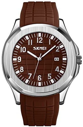 SKMEI Armbanduhr, für Herren, Silikon, leicht ablesbar, wasserdicht, Sport, Freizeit, modisch, analog, Quarz, leuchtend, Geschenk für Väter, Schwarz, G9286brown, modisch