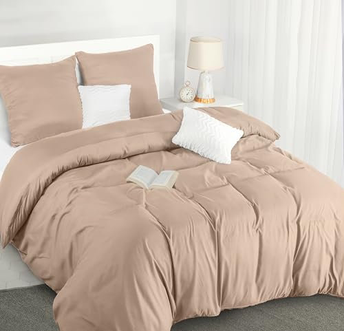 Utopia Bedding Funda Nordica 220 x 240 - Microfibra Juego de Funda Edredon 220x240 cm y 2 Fundas de Almohada 65x65 cm (Beige)