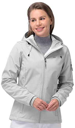 33,000ft Women's Waterproof Jacket, Ladies Lightweight Hooded Softshell Jacket Windproof Fleece Rain Jacket for Outdoor Hiking
