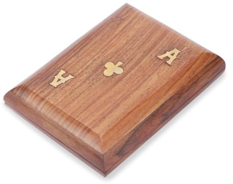 Ajuny Carte da Gioco in Legno per Scatola Fatta a Mano con Intarsi in Ottone Porta Doppio Mazzo da 15 × 12 cm con 2 Confezioni Decorative di Carte da Gioco Organizer Ideale come Regalo