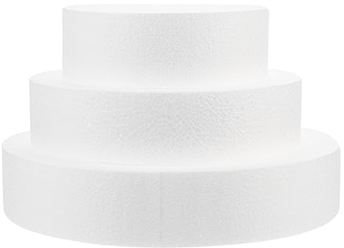 PRETYZOOM Round Foam Cake Dummies: 3 Tiers Tall Fake Wedding Cake Styrofoa- Model Modeling for Display Halloween Christmas Decor 15CM 20CM 25cm