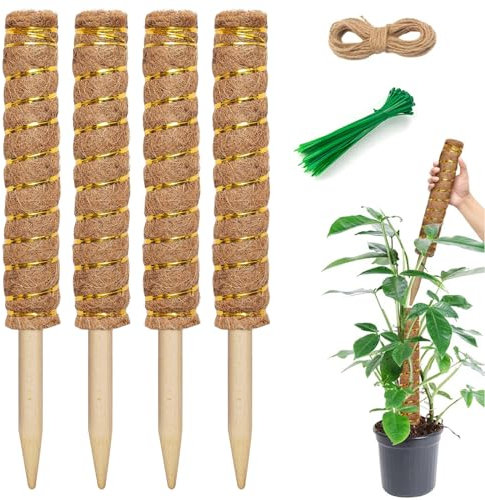 JINYJIA Rankhilfe Monstera,4 Stück 40CM Monstera Rankhilfe,Pflanzstab,Moosstab für Monstera,Moosstab Rankstäbe aus Natürlicher Kokosfaser,für Garten Kletterpflanzen Zimmerpflanzen