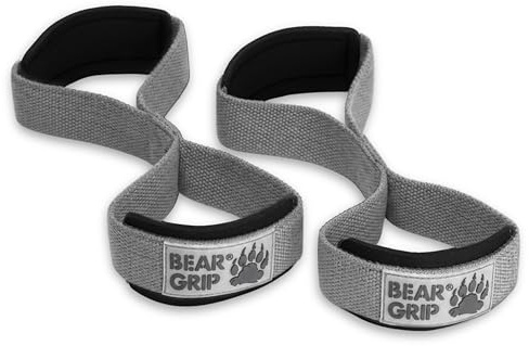 BEAR GRIP - Correas de levantamiento de pesas en forma de 8 Premium (se venden en pares) (Gris)
