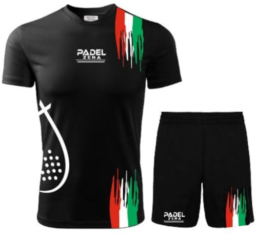 ZENA Completo Padel Uomo | T-Shirt e Pantaloncino in Tessuto Dry Fit | Elasticizzato e Traspirante | Made in Italy | Ampia Scelta di Taglie Colori | RAINBOW01 (Nero/Ita, XL)