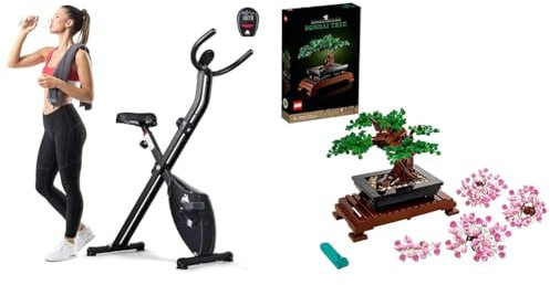 EVOLAND Exercise Bike, Fitness Bike with LCD Display and 8-Level Adjustable Magnetic Resistance & LEGO Albero Bonsai, Piante Artificiali, Costruzione in Mattoncini