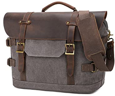 FANDARE Bandolera para Portátil Maletín para Portátil Lienzo Bolso portatil portadocumentos Hombre maletin Trabajo Hombre Bandoleras y Bolsas Mensajero para Viajes/Negocios Bolso Profesor Gris Claro