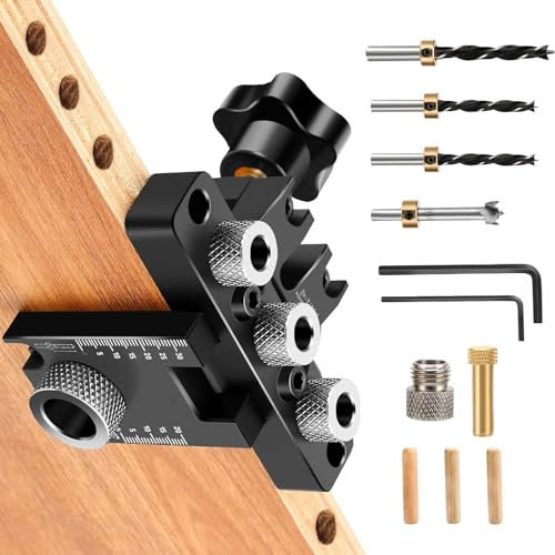 Set Legno Punte Trapano, per Legno 8/10/15mm. 3 in 1 Dima per Tasselli, Kit di guida per trapano con Clip Di Posizionamento Regolabile, Nero