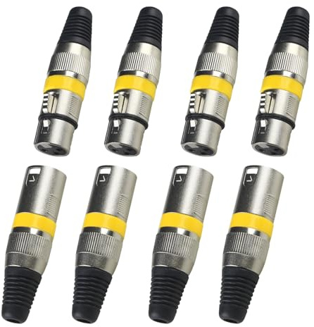 wecan 3-poliger XLR-Anschluss, XLR-Kabelanschluss männlich und weiblich für DMX-Signalkabel oder Audio-Mixer-Mikrofonanschluss (Metallgehäuse, 4 Sätze gelb)