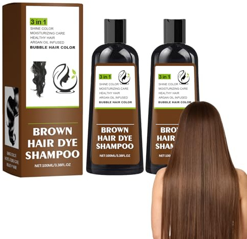GrgoweShampoo Per Capelli Neri 3 In 1 Colorante Naturale, Istantaneo Per Capelli Grigi Uomo Donna-100ML*2PC (Brown)
