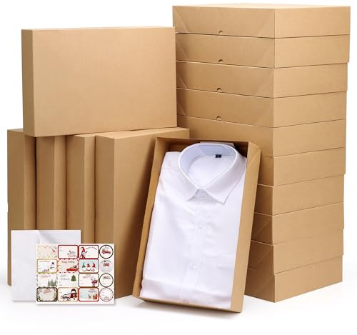 16 Stück Geschenkboxen mit Deckel Sortiment-Mittel Größe Kraft Weihnachtsverpackung Box für Geschenke, Weihnachten Geschenk Verpackung Hemdenboxn, Urlaub Geschenk Box mit Seidenpapier & Tag Aufkleber