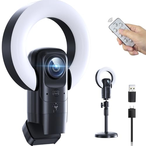 JEEBOX 4K Webcam mit Ringlicht, Streaming Kamera mit Mikrofon, Plug and Play, USB HD Computer Web Kamera, 1080P Autofokus, 120°FOV PC Kamera für Zoom Skype Teams, Desktop