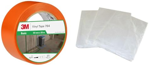 3M Ruban adhésif vinyle 764 usage général, orange, 50 mm x 33 m & NESPOLI 3 bâches de protection (3x20m²)