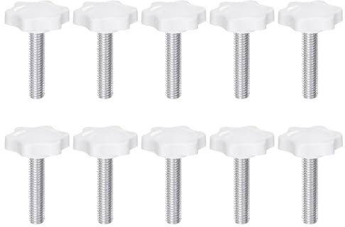 QUARKZMAN 10Pcs Vis de Serrage Étoile M8 x 35mm Filetage Mâle 32mm Bouton de Tête à 6 Branches en Plastique Goujon de Serrage à Main Vis de Remplacement Poignée Filetée, Blanc