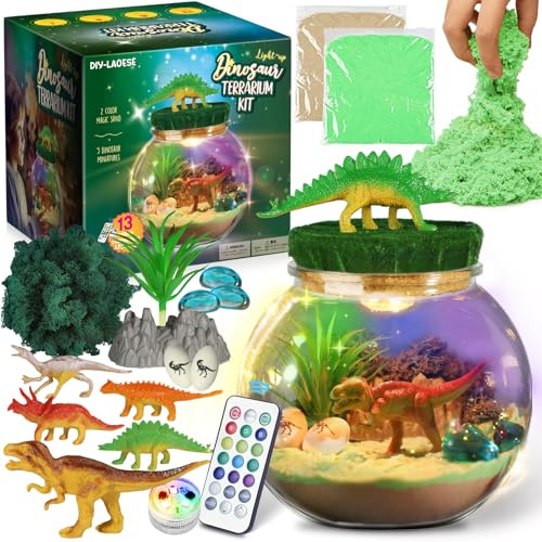 Dinosaurier Spielzeug Terrarium Set, Geburtstagsgeschenk Junge 4-12 Jahre | DIY-Bastelset zum Selbstgestalten, ein leuchtendes Dino-Nachtlicht, auch Geschenk zu Weihnachten und Ostergeschenk