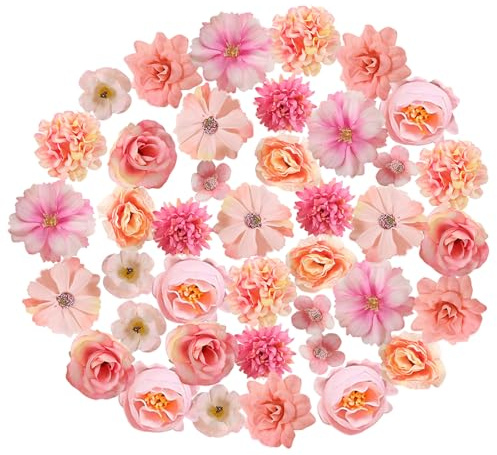 DKDDSSS 40 Piezas de Cabezas de Flores Artificiales, Rosas de Plástico y Tela para Decoración, Boda, Fiesta DIY - Rosa ¡Ideal para Flores Artificiales Decoración - Rosa