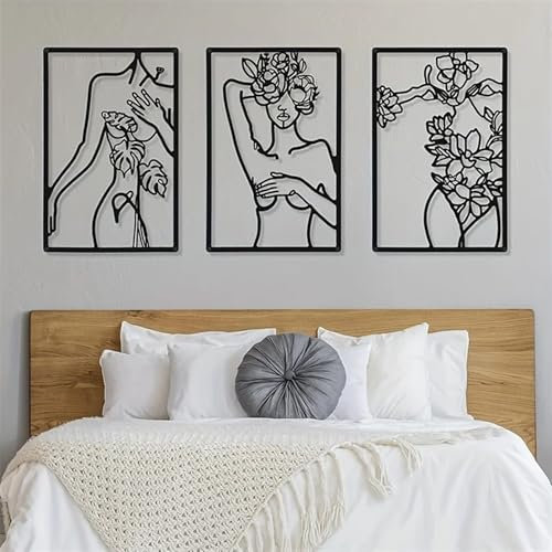 3 PCS Wanddeko aus Metall, Wasserfest Wandschmuck, Wandskulpturen zum Aufhängen, Moderne Wanddeko Metall, Wohnzimmer Deko, Minimalistische Wandkunst Abstrakte Frau Hausdeko