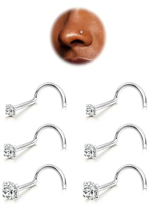 BodyBonita 6pcs Nasenpiercing - 316L Edelstah Nasenpiercing Stecker 18G/20G/22G Nasenring Screws 1.5mm 2mm 3mm CZ Nose Rings Studs Nostril Piercing Schmuck für Frauen Männer