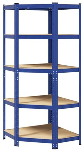 vidaXL Eckregal mit 5 Böden Blau Stahl & Holzwerkstoff, Garagenregal, Garagenregal, Schwerlastregal, Industrieregal, Lagerregal, Werkstattregal