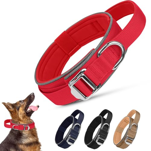 Ledeak Taktisches Hundehalsband, Weich Depolstert Atmungsaktives Hunde Halsband, Verstellbare Nylon Reflektierend Hundehalsband Mit tragbarer Metallschnalle für Mittel Große Hunde (Rot, M)