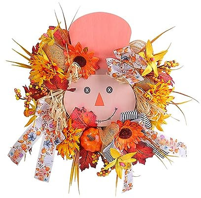 Zgehnao Herbst-Ahornblatt-Kranz, schöne Herbst-Türdekoration für Thanksgiving und Heimdekoration, 40 cm, wiederverwendbarer Blätterkranz