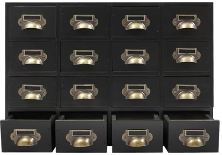 Armoire à tiroirs avec 16 tiroirs - Boîte de rangement pour bureau - Pour cosmétiques, bijoux, papeterie - 50 x 10 x 35 cm (noir)