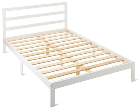 Amazon Basics Letto Matrimoniale in Legno di Pino con Testiera, 140 x 200 cm, Bianco