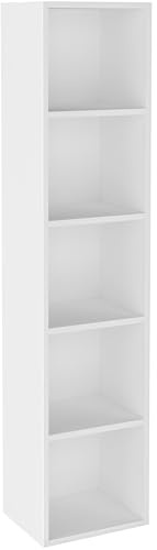 Blisswood Wooden Bookcase, 5 tier Bookshelf Storage Shelves, Cube Storage unit, Narrow shelving unit for Home, living room display shelves, bedroom and office furniture (White)
