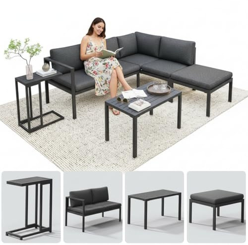 Melko Ecklounge Gartenlounge Aluminium mit Hocker Beistelltisch rostfrei