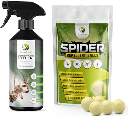 EcoWidow Spider Repellent Spray 500ml & 5 Spider Repellent Balls Kit/Bundle - Natural Peppermint Oil Insect & Cobweb Remover for Home, Humane Formula(500ml Spray + 5 Balls Kit)