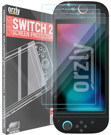 Orzly Glas-Displayschutzfolie für Nintendo Switch 2 Konsole 2025 Bildschirmgröße 7,9 Zoll 4 Pack.Keine Blasen, Einfache Installation, Anti-Kratz-Edition