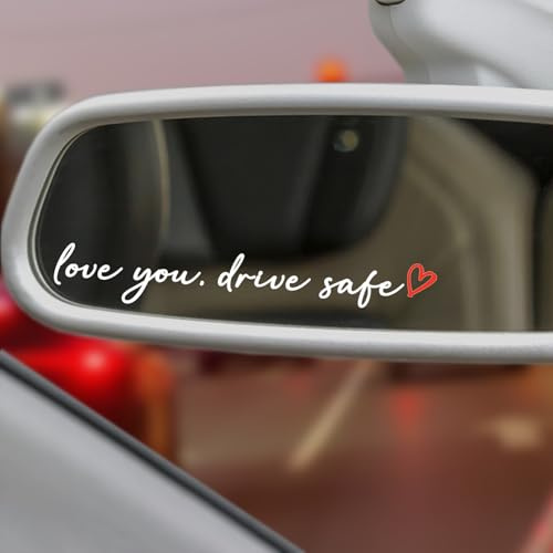 3X Love You Drive Safe Car Mirror Sticker, Cute Car Decals for Women Mom, Rear View Mirror Decal Affirmation Stickers, Valentines Day Gifts for Her, Him (White)