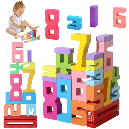 Number Blocks Toys for Kids, 1-10 Wooden Number Building Block, 3D Digital Puzzle Counting Blocks, with Storage Board, Early Education Math Games for Preschoolers, Promote Parentechild Interaction