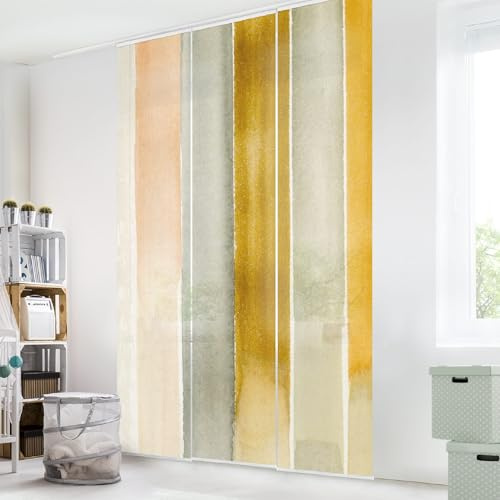 micasia Schiebegardine halbtransparent 60er Paneel Klett Muster Textil lichtdurchlässig - Streifen Aquarell Flächenvorhang bunt Wohnzimmer Schlafzimmer 2508 (180x250 cm - 3er Set)